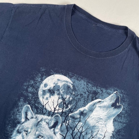 Other - Mens Wolf‎ T-Shirt Graphic Moon Animal Print Tee Navy Blue Nature Wolves Large